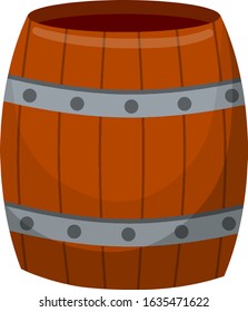 Barrel. Old wooden packaging for beer and liquid. Element of the village and the middle ages. Brewing and winemaking. Cartoon flat illustration