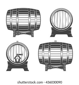 Barrel on a white background, vector illustration for menu, label and poster / Wooden barrel set