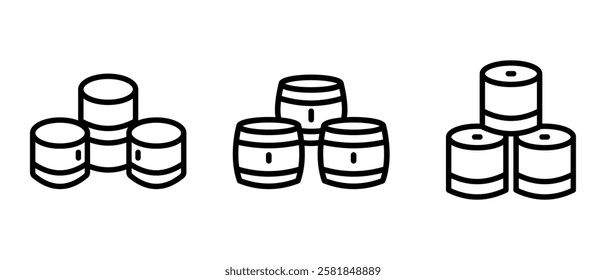 barrel outline or line icon design bundle.