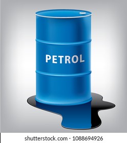 Barrel of petrol oil on a white background. Blue color. Vector. Easy editable