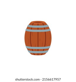 A barrel for a pirate ship on a white background, vector flat illustration. A round wooden barrel. Pirate Adventure Game