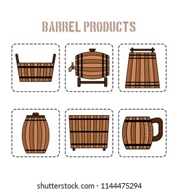 Barrel products. Vector illustration. Flat objects for site, shop, business.