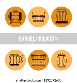 Barrel products. Vector illustration. Flat objects for site, shop, business.