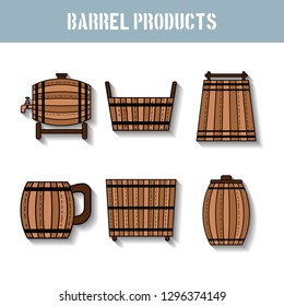 Barrel products. Vector illustration. Flat objects for site, shop, business.