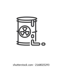 Barrel radioactive leak line icon. linear style sign for mobile concept and web design. Radioactive pollution outline vector icon. Symbol, logo illustration. Vector graphics