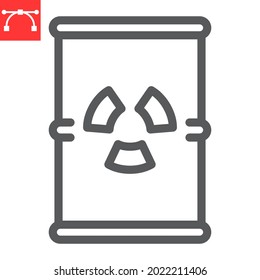 Barrel with radioactive waste line icon, recycle and ecology, chemical waste vector icon, vector graphics, editable stroke outline sign, eps 10