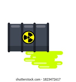 Barrel of radioactive waste. Radiation and green liquid. Dangerous object. Problems of ecology and irradiation. Leaked Hazardous tank. Industry and technology.