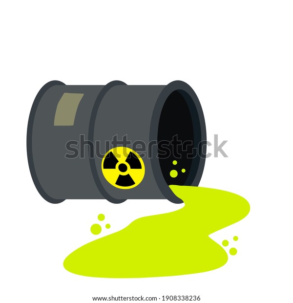 Barrel of radioactive waste.\
Radiation and green liquid. Dangerous object. Problems of ecology\
and irradiation. Leaked Hazardous tank. Industry and\
technology.