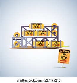 barrel of radioactive waste with warning sign - vector illustration