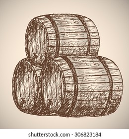 Barrel realistic sketch. Drawn by hand.