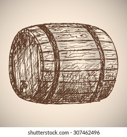 Barrel realistic sketch. Drawn by hand.