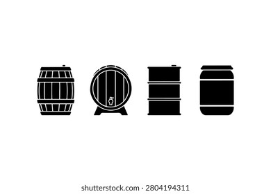 Barrel Silhouette Set Minimal Black Storage Icons