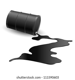 Barrel With Spilled Black Liquid. Illustration On White