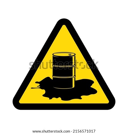 Barrel with spilled oil, warning yellow triangular sign isolated on white background, vector illustration Foto stock © 