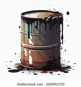 Eichhörnchen mit verschüttetem dickem Öl. Barrel Vektorgrafik einzeln auf weißem Hintergrund