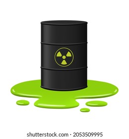 Barrel with spilled toxic waste, vector illustration