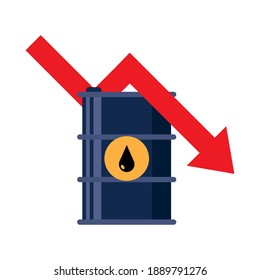 barrel tank with drop and arrow of oil price icon vector illustration design