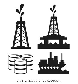 barrel tower sea ship oil industry production petroleum icon. Silhouette and isolated illustration