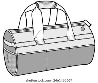 Plantilla de dibujo cad técnica de la Ilustración vectorial del boceto del bolso de la lona de dos manijas del tipo del barril