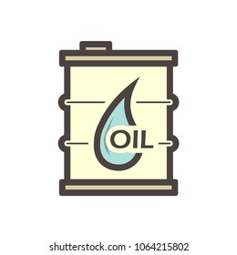 Barrel unit with drum container vector icon. Steel metal tank with standard size of volume for storage, transport fossil fuel or liquid petroleum material i.e. crude oil, gasoline, diesel or lubricant