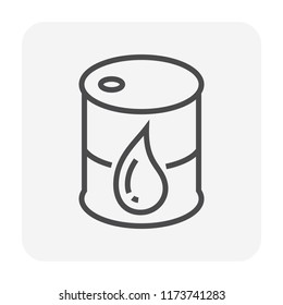 Barrel unit with drum container vector icon. Steel metal tank with standard size of volume for storage, transport fossil fuel or liquid petroleum material i.e. crude oil, gasoline or diesel. 64x64 px.