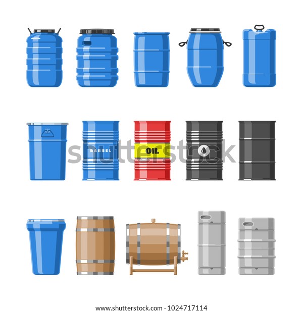Barrel vector oil barrels
with fuel and wine or beer barreled in wooden casks illustration
alcohol barreling in containers or storage set isolated on white
background