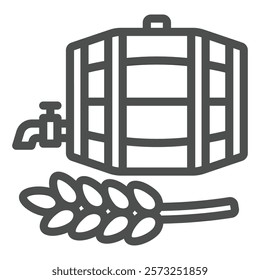 Barrel with wheat beverage line icon, wheat production concept. Vector graphics. Wooden barrel with wheat plant sign on white background, outline style icon for mobile or web design