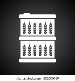 Barrel wheat symbols icon. Black background with white. Vector illustration.