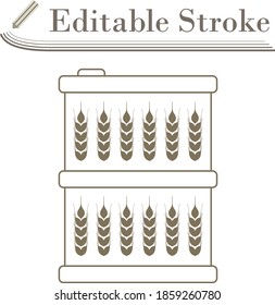 Barrel With Wheat Symbols Icon. Editable Stroke Simple Design. Vector Illustration.