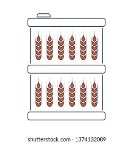 Barrel With Wheat Symbols Icon. Thin Line With Red Fill Design. Vector Illustration.