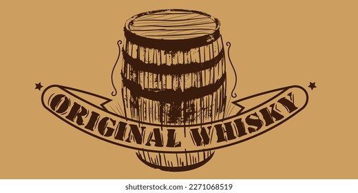 Barrel of whiskey on brown background