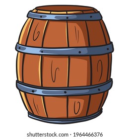 Barrel for wine or beer. Wooden barrel. Storage of alcohol. Cartoon style. Illustration for design and decoration.