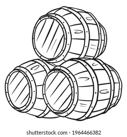 Barrel for wine or beer. Wooden barrel. Storage of alcohol. Cartoon style. Illustration for design and decoration.