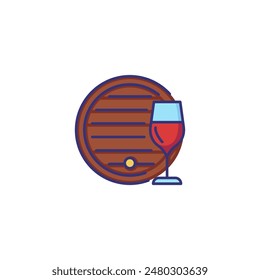 Barrel with wine and wineglass line icon. Alcoholic drinks, bar, winery. Restaurant concept. Vector illustration can be used for topics like drinks, menu, addiction