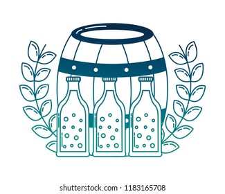 barrel wooden with bottles beer and crown