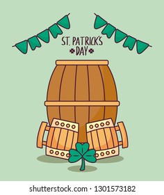 barrel with wooden jars beers of st patrick day