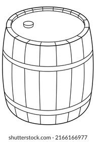 Barrel, wooden keg with cork - vector linear picture for coloring. Barrel for a coloring book. Outline.