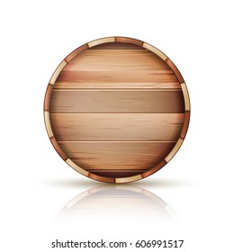 Barrel Wooden Sign Vector. 3d Icon With Shadow And Reflection