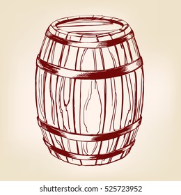 barrel wooden wine or beer hand drawn vector illustration realistic sketch