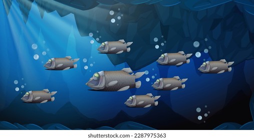 Barreleye Fish Swim Together in the Deep Sea illustration