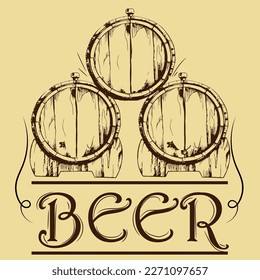 Barrels of beer on beige background
