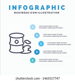 Barrels, Environment, Garbage, Pollution Line icon with 5 steps presentation infographics Background. Vector Icon Template background