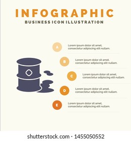 Barrels, Environment, Garbage, Pollution Solid Icon Infographics 5 Steps Presentation Background