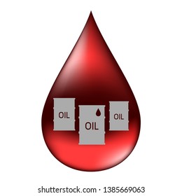 Barrels of fuel in a drop of oil.