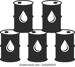Barrels of oil. Five barrels. Beware, danger. Vector illustration.