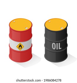 Barrels with oil and gas. Vector isometric illustration