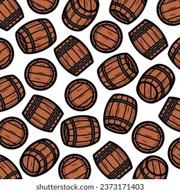 Barrels pattern, background set. Collection icon barrel. Vector