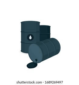 Barrels and poured oil vector illustration. 