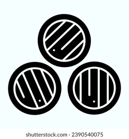 Barrels solid icon. Three wood beer barrels vector illustration isolated on white. Wood tubes for beer or wine glyph style design, designed for web and app. Eps 10