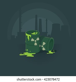 barrels of toxic substances. Pollution the environment radiation. Vector illustration background